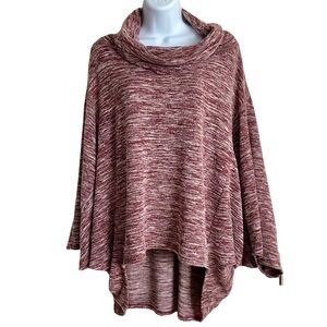 Umgee Red Heathered Poncho Sz Small Oversized Cape Sweater Cowl Neck Stretchy